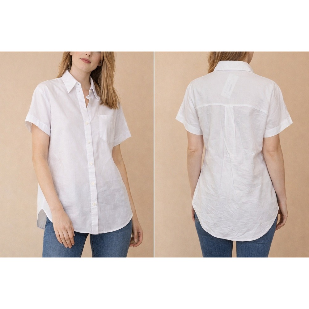 APRAW Women's White Short Sleeve Button Down‎ Shirt XS 100% Cotton